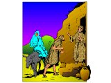 Mary and Joseph looking asking for room in an inn